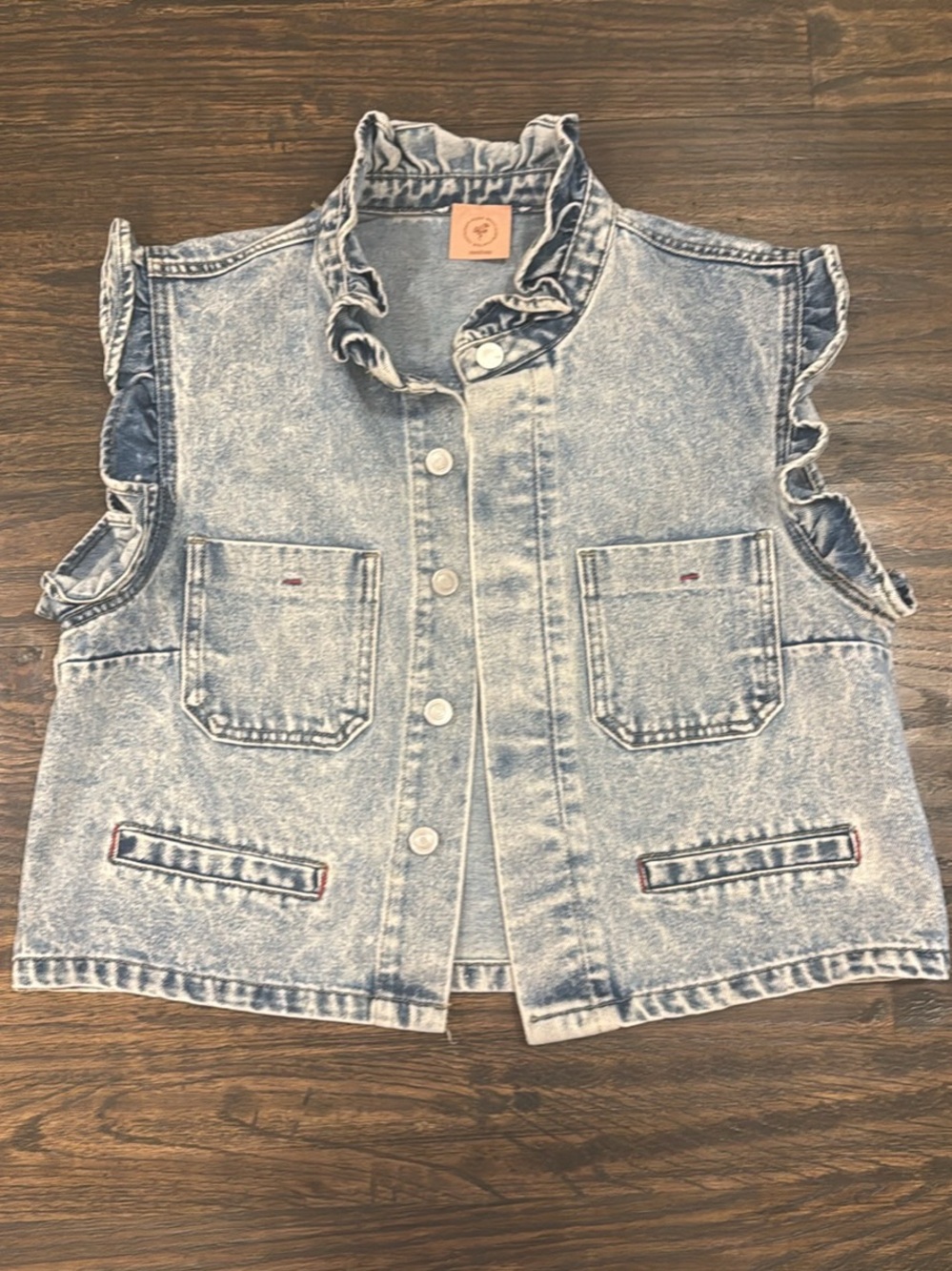 Light Wash Denim Ruffle Collar Vest M
